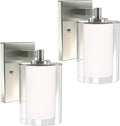 Wall Sconces Set of Two: Bathroom Sconce of 2, Silver Vanity Fixtures with Double Clear Glass Shade, E26 Base Hardwired Farmhouse Wall Lights for Bedroom Living Room Bathroom (Bulb not Included)