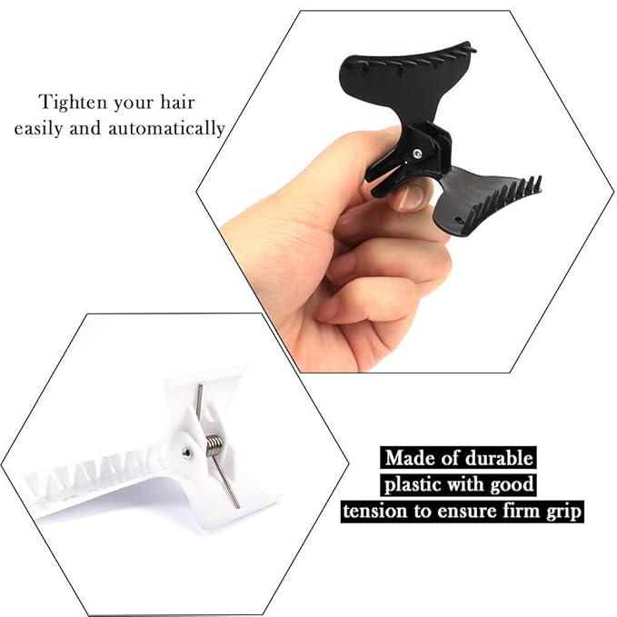 Hair Clips for Styling Sectioning 12 Pack Black White Butterfly Clamps Hair Claw Clips Pro Salon Hair Clips for Styling, Sectioning, Cutting and Coloring
