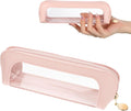 Lusofie Small Clear Makeup Bag, PU Leather Makeup Brush Bag, Portable Clear Make-Up Brush Pouch with Zipper, Multi-use Cosmetic Organizer Bags for Women (Pink)