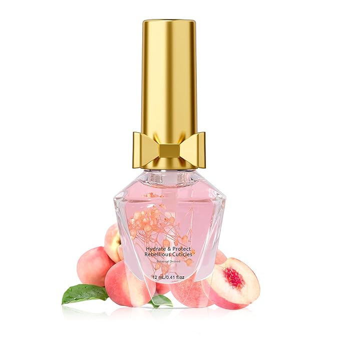 JIASHENG Cuticle Oil, Scented Cuticle Nail Oil Infused with Real Flowers, Hydrates, Moisturizes, Strengthens, Repairs, Revitalizing Cuticle Oils for Nails Damage Dry Cuticle, Peach, 12ml