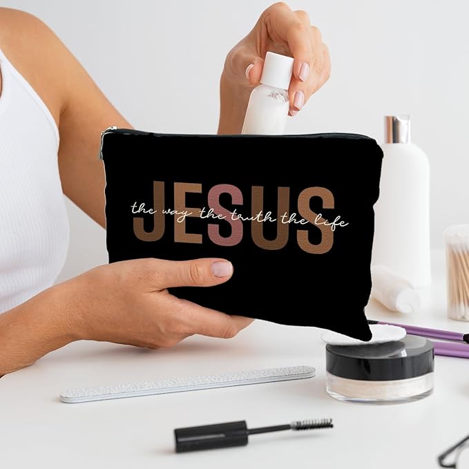 christian makeup bag,jesus cosmetic bag,christian gifts for women girl,Christian Gift bags,christian gifts for women,Inspirational Gifts for Women girls,Bible Verse cosmetic bag（Jesus-1）