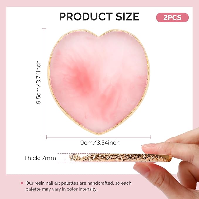 MelodySusie 2PCS Heart Shape Resin Nail Art Palette Set with Stainless Steel Mixing Stick, Professional Color Mixing Board for Gel Polish, Acrylics, Pigment Blending, Salon and DIY Makeup Tool
