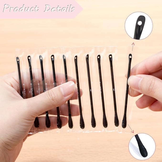 200Pcs Plastic Disposable Blackhead Remover Double-Headed Comedones Extractor Black Pimple Popper Tool Acne Removal Stick Cotton Swab Beauty Tool