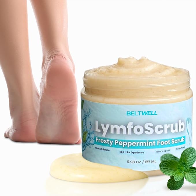 Beltwell® LymfoScrub™ Frosty Peppermint Body Scrub & Foot Cream – Foot Exfoliator Scrub for Sensitive, Itchy, Cracked & Swollen Feet – Smooths & Refreshes with Gentle Exfoliation & Cooling Formula