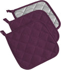 DII Basic Terry Collection Quilted 100% Cotton, Potholder, Eggplant, 3 Piece