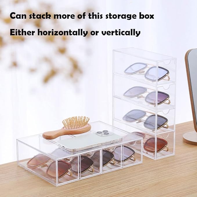 Sunglass Storage Box, Acrylic Eyeglass Organizer, Make-up Storage Drawer Tray, Jewelry Trays, Type Strong Load-bearing Easy Access 4-Layer Transparent Visual Sunglasses Case Home Office Using
