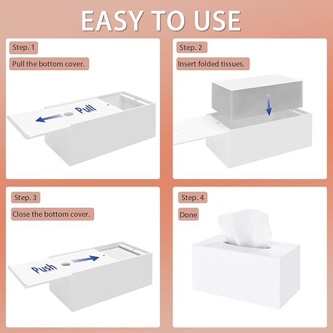 SILUT Tissue Box Cover Rectangular, Extra Large Tissue Box Cover, Plus Size Large Tissue Box Holder, Acrylic Tissue Holder for Bathroom, Home, Restaurant, Kitchen - Matte White, 9.85x5.1x5.28''