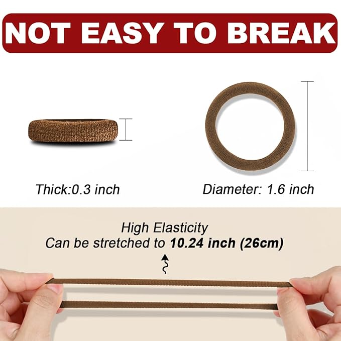 IKOCO 150PCS Hair Ties No Damage for Women, Ouchless Cotton Hair Ties for Thick Hair, Brown
