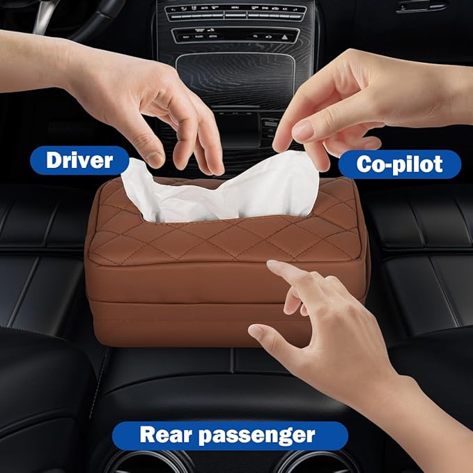 Car Tissue Holder, Standard Tissue Holder for Car Pu Leather Car Napkin Holder, Car Backseat Extra Large Tissue Organization Fit for 120-150 Tissues 9.84'' x 3.94'' x 5.51'' (Matte Brown)