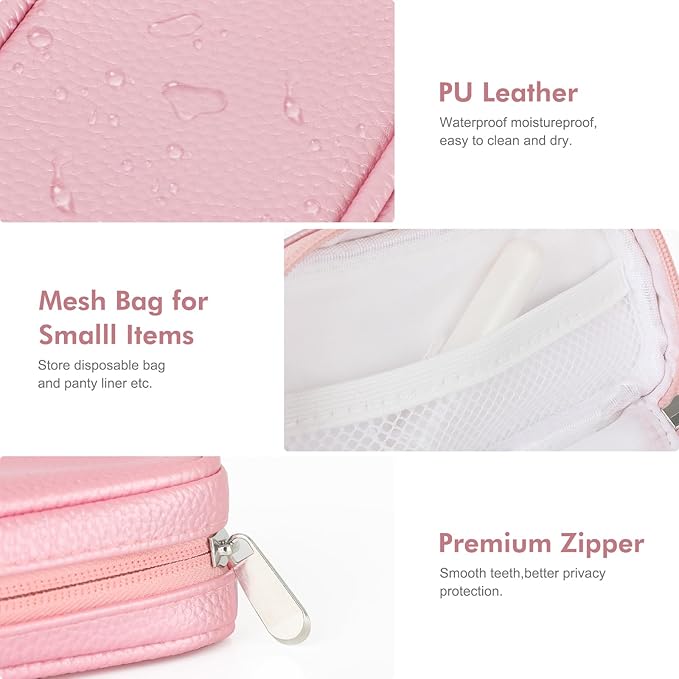 Portable Tampon Organizer, Beige PU Pouch with Handle and Zipper for Women's Period Bags