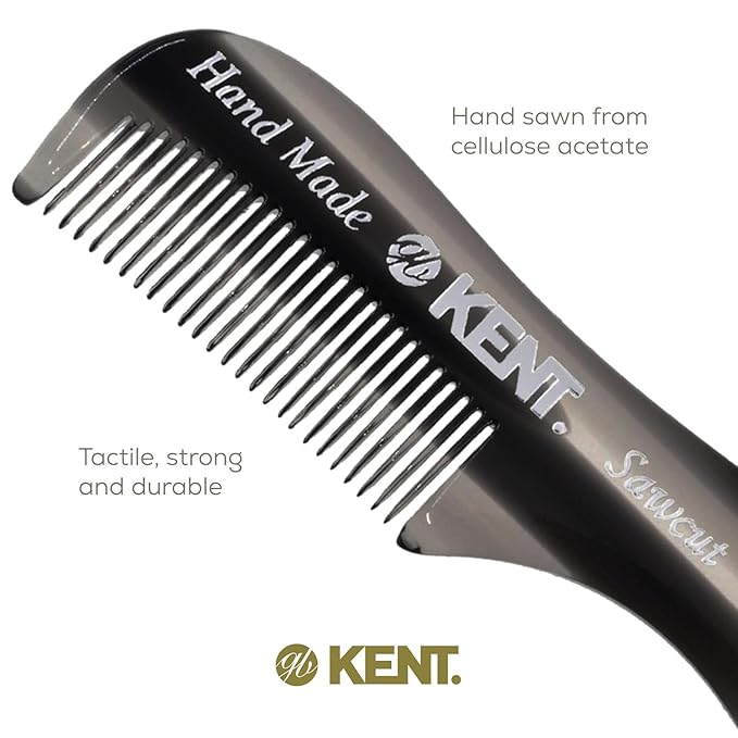 Kent A 81T Black Graphite X-Small Men's Beard Mustache Pocket Comb, Fine Toothed for Facial Hair Grooming and Styling. Hand-Made of Quality Cellulose Acetate, Saw-cut Hand Polished. Made in England