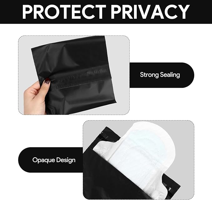 Sanitary Napkin Disposal Bags 100 Pcs 11.4'' x 6.7'' Tampon Disposal Feminine Pads Period Hygiene Disposable Bags for Feminine Products Odor Blocking (Black)