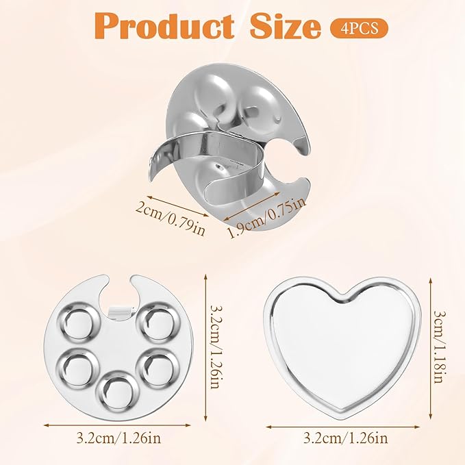 4 Pack Mini Nail Art Palette, Nail Polish Mixing Plate Metal Manicure Palettes Tools with Finger Rings Nails Art Tools Makeup Palette for Mixing Nail-Art Foundation Cosmetic