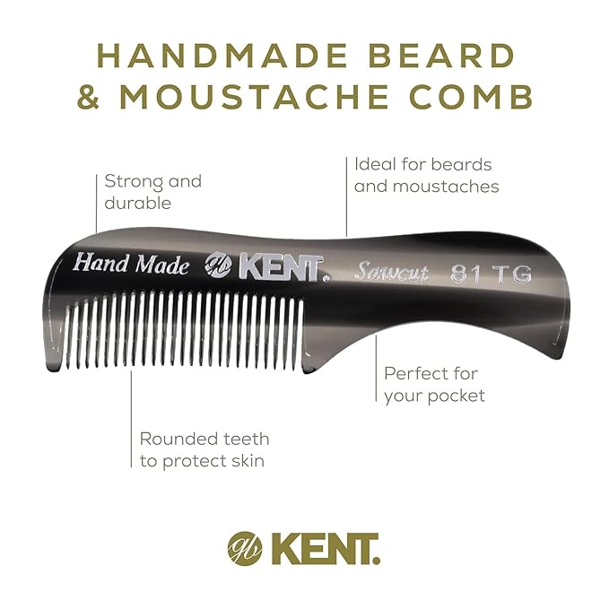 Kent A 81T Bundle X-Small Gentleman's Beard and Mustache Pocket Comb, Fine Toothed Pocket Size for Facial Hair Grooming and Styling. Saw-cut of Cellulose Acetate, Hand Polished. Hand-Made in England