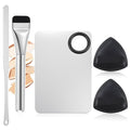Professional Makeup Mixing Palette Set - Stainless Steel Cosmetic Palette with 2 Scrapers & 2 Blending Sponges, for Foundation, Nail Art, Eyeshadow - Smooth Surface, Easy to Clean, Portable