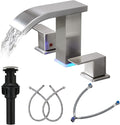 Bathroom faucets 3 Hole Brushed Nickel Vanity Faucet with led Waterfall Bathroom Faucet 3 Hole Sink Faucet Bathroom 8 inch Widespread Modern Parts Touch on 2 Handle