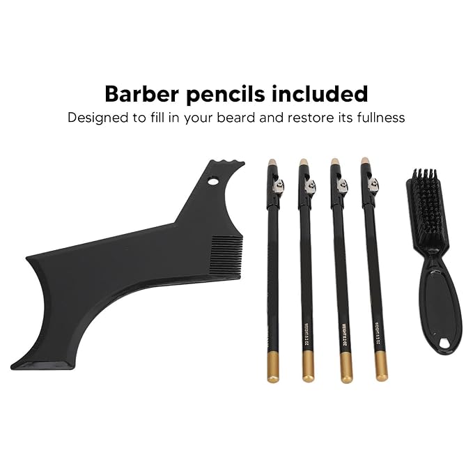 Beard Shaper, Professional Beard Shaping Tools with 4pcs Barber Pencil, Beard Template and Beard Brush, Beard Shape up Tool for Line Up & Edging, Gifts for Dad, Husband
