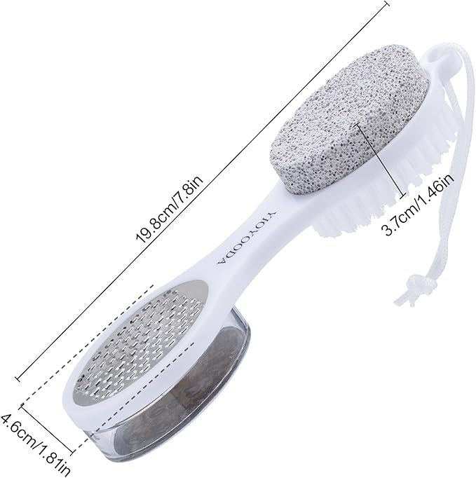 Foot Scrubber Brush with Pumice Stone for Feet 5-in-1, 2Pcs Foot File Callus Remover, Stainless Steel Feet Scraper, Cleaning Brush & Sand Paper Debris Catcher, Multi Purpose Home Foot Care, Cyan White