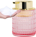 Foaming Soap Dispenser, Pink Glass Foam Soap Dispenser for Bathroom and Kitchen, 10 Oz Refillable Foaming Pump Bottle with Large Pump, Ribbed Bottle Container Decor