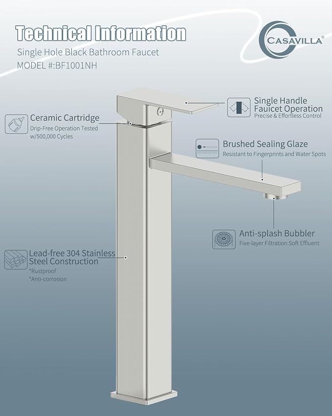 Bathroom Faucets, Brushed Bathroom Sink Faucet Set with Pop Up Drain, Single Hole Single Handle High Barrel Sink Vanity Faucet, Stainless Steel Lead-Free
