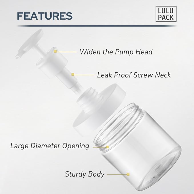 Pump Bottle Dispenser for Soap - 8 oz Plastic Empty Container for Shampoo and Conditioner - Refillable Lotion Jar for Shower and Hand Soap - Wide Mouth Wash Bottle for Bathroom 250ml Clear