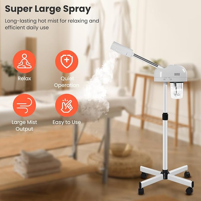 TASALON Professional Facial Steamer, Hot Mist Spray, Vaporizador Facial Steamer for Esthetician, Height Adjustable, SPA at Home, White