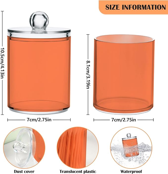 Coral Qtip Holder Organizer Dispenser Cotton Swabs Cans Plastic Jars with Lid Set 4 Pack Bathroom Storage Canister for Cotton Ball Floss Cotton Pads