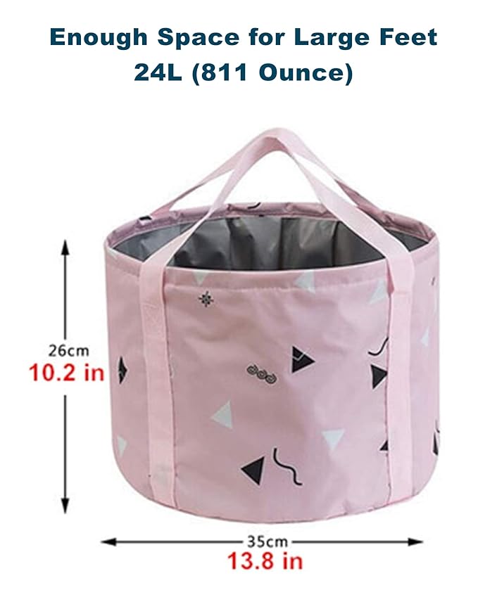 24L Collapsible Foot Soaking Bath Basin for Large Feet, Portable Foot Spa Soak Tub Foldable Water Bucket for Travel Camping, Pink