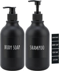 Segbeauty Matte Black Shampoo Dispenser, 2pcs 16.9oz Empty Refillable Pump Bottle with Labels, 500ml Plastic Press Lotion Dispenser Bathroom Shower Containers for Conditioner Body Soap Hand Soap
