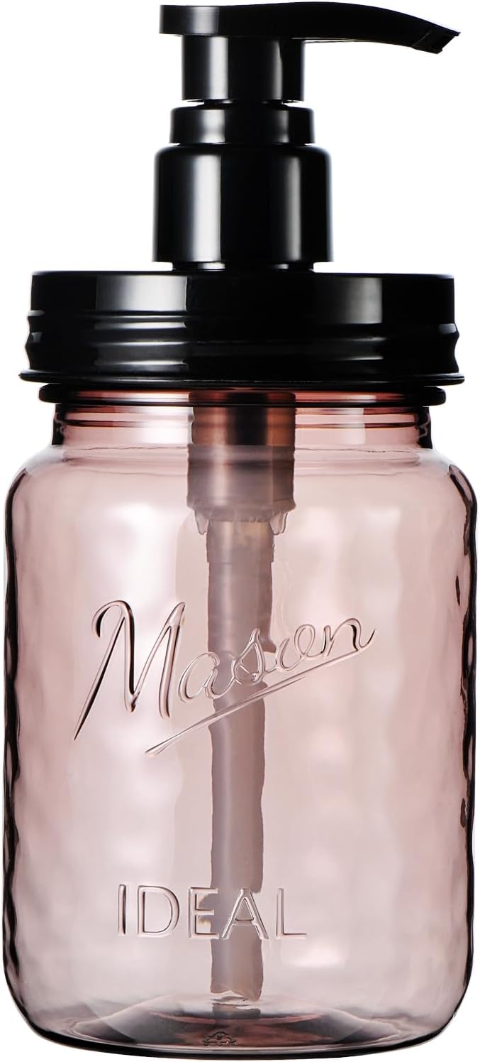 Amolliar 16 Oz Plastic Soap Dispenser, Refillable Hand Dish Soap Dispenser - Vintage Rose Bottle with Black Pump Lids, for Farmhouse Bathroom Kitchen, Includes Extra Pump & Waterproof Label