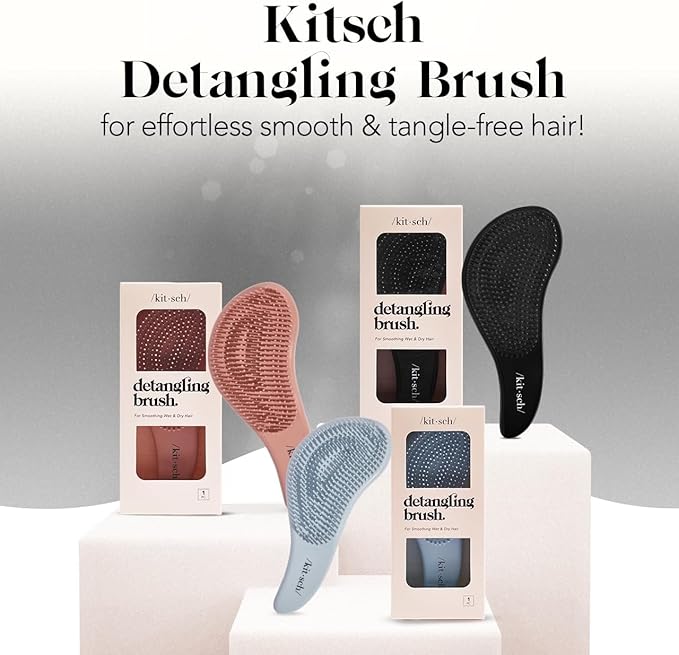 Kitsch Detangler Brush – Gentle Curly Hair Brush with Flexible Bristles for All Hair Types - Wet or Dry | Detangling Hair Brushes for Women & Men, Hairbrush for Adults & Kids - Haze Blue