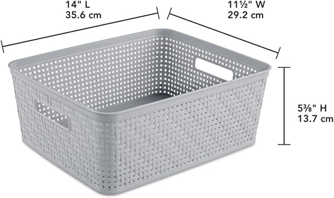 Sterilite 12 Pack Plastic Storage Bin Organization Containers, Short Baskets, Cement