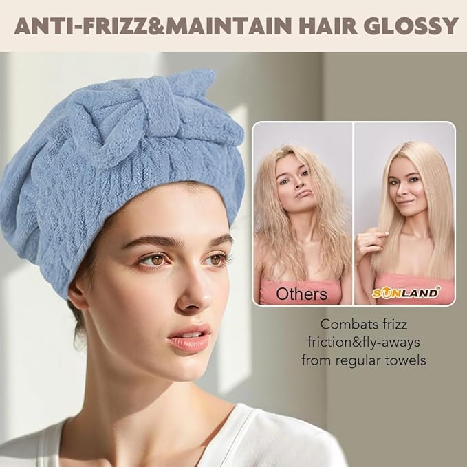 SUNLAND Large Microfiber Hair Drying Caps with Bow Knot Fast Drying Shower Cap Soft and Absorbent hairWrap Hair Turban Bath Caps for Curly Thick and Wet Hair