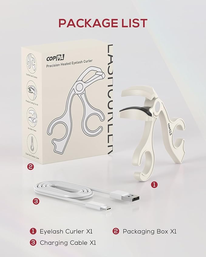 COPPA Heated Eyelash Curler, EC-1 Precision Type Lash Curler Open Style with 65°Heat & Dual-Use Corded Eyelash Curler Easy to Use for All Eye Shapes, No Pinching or Pulling Eyelash Eye Makeup Tool