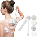 Electric Body Brush Back Scrubber for Shower, Waterproof Long Dual Handle Power Body Scrubber with 3 Heads, Bath Brush & 2 Speeds, for Cleansing, Exfoliating and Massaging Skin, Milk White