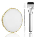 3PCS Resin Makeup Mixing Palette Set, Makeup Mixing Tray, Nail Polish Palette, Flat Foundation Brush and Spatula, DIY Gel Design Nails Eye Shadow Blending Art Tool Gold Edge