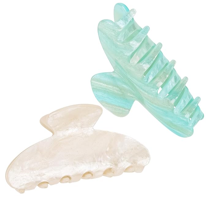 2 Pack Hair Claw Clips for Women Acrylic Claw Clips for Thick Hair Non-slip Clip for Hair Large Claws Hair Accessories for Women Girls(White&Blue)
