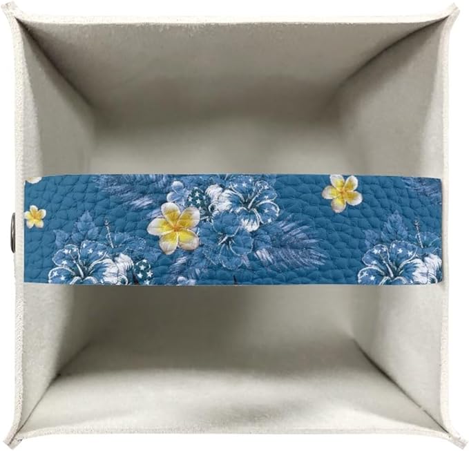 Eagle Blue Flowers Tissue Box Holder, PU Leather Square Napkin Cover with Metal Button, Waterproof Tissue Organizer for Nightstand, Dining Table, Office Desk, and Car Interior