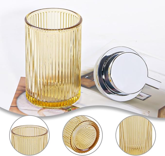 Foaming Soap Dispenser, 12 Oz Amber Glass Foam Hand Soap Dispenser, Refillable Glass Foam Pump Bottle Container Decorative Slim Ribbed Bottle for Bathroom and Kitchen