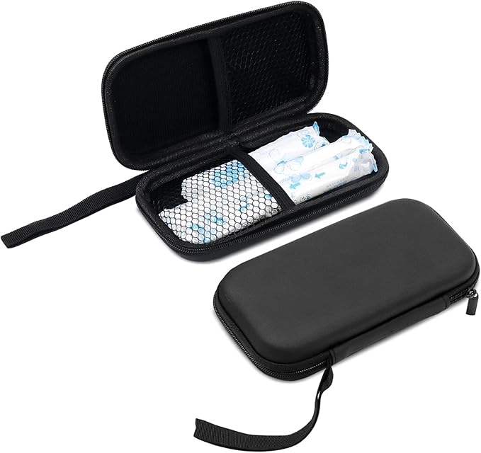 Tuciyke Tampon Storage Bag,2 Pack Black Tampon Holder Bag with Zipper 6.3x3.3x1.2 inches Small Pouch for Feminine Products Portable Period Bags for Women,Ladies