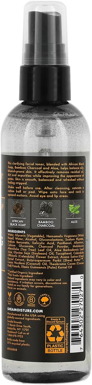 African Black Soap Bamboo Charcoal Detoxifying Toner with Aloe (4.5 Fluid Ounces)