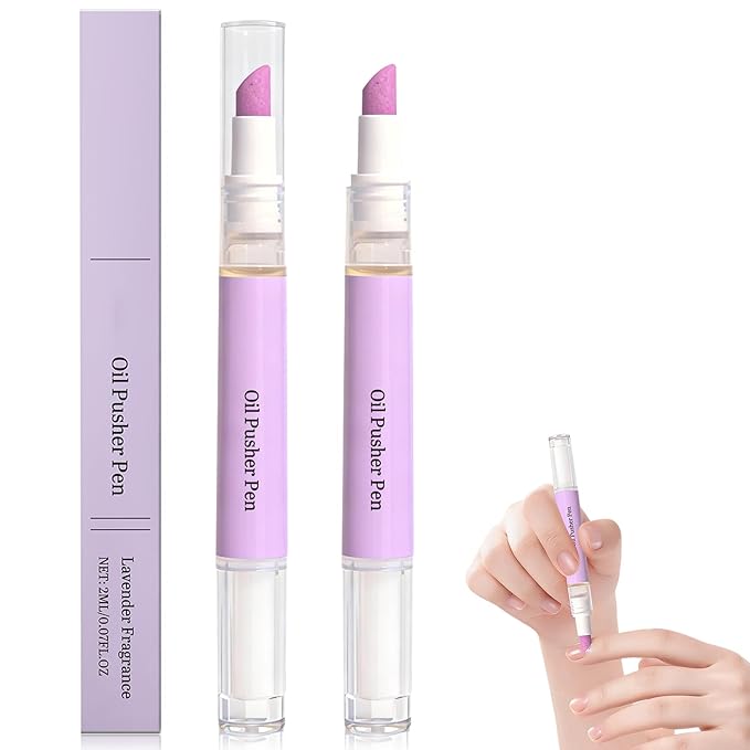 2-in-1 Cuticle Oil Pusher Pen, Ceramic Cuticle Remover Pen for Nails, Nail Care Buffer Pens for Hangnails, Dry & Damaged Nails, Moisturiz Polish Brighten (2Pcs)