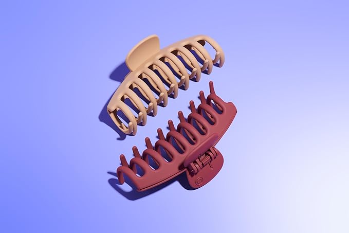 Gimme Beauty Thick Hair Claw Clips - Large Hair Claws for Curly & Textured Hair - Strong Non-Slip Curly Hair Accessories - Trendy & Washable Hair Styling Essentials - Red & Tan, 2 Pack
