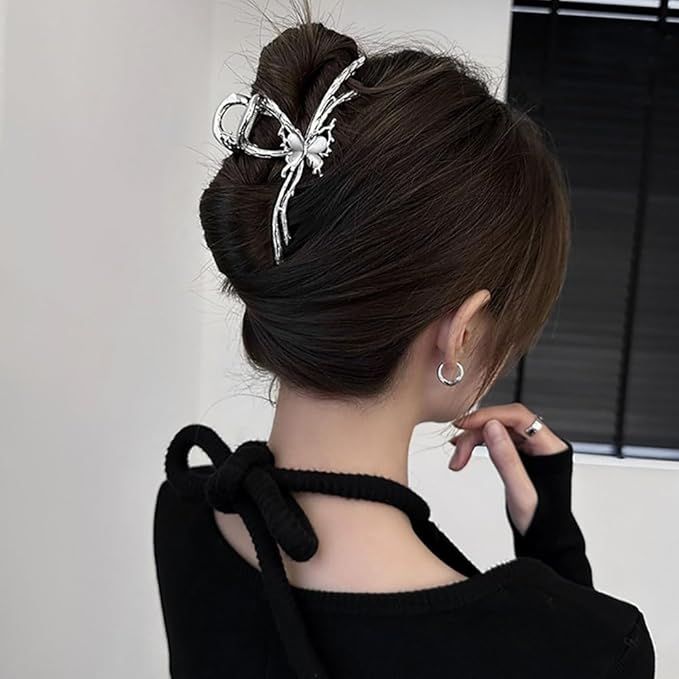 Sliver Butterfly Hair Clips - 4 Inch Metal Hair Claw Clips, Perfect Big Jaw Hair Clamps For Women And Lady,Strong Hold, Fashion Styling Accessories For Women Girls