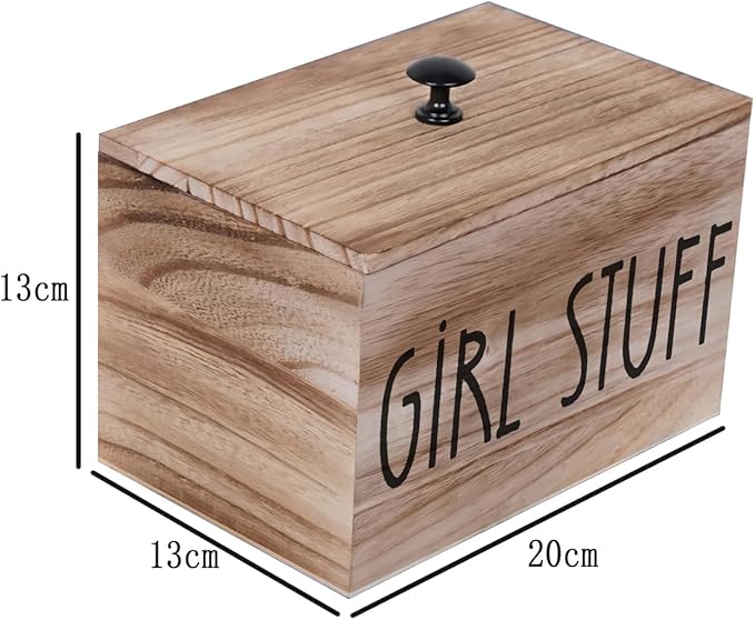 3 Compartments Pad and Tampon Organizer, Wooden Menstrual Care Storage Box, Girl Stuff Design Sanitary Napkin Storage Container, 7.9x5.1x5.1inches