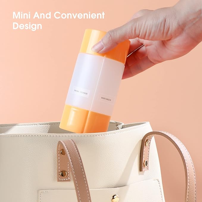 Travel Bottle, TSA approved 4-in-1 Leak-Proof Bottle, 4 * 60ml/2oz, with 2 Pre-printed Labels for Travel Gym Camping, Carry-On Travel Size Toiletries Shampoo Lotion Bottle for Women Men(Orange)