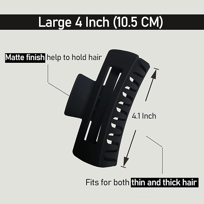 Rectangle Hair Claw Clips Large 4 Inch Matte Square Clear No Slip Big Jaw Clip Multi-Colored for Thick Hair Women, 6 Pack