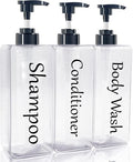 Shampoo and Conditioner Dispenser(Clear, Set of 3, 27oz)- Refillable & EmptyShampoo and Conditioner Bottles- Body Wash Dispenser Set-Modern Shampoo Bottles for Shower Soap