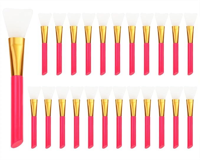 Mini Skater 24Pcs Soft Silicone Face Mask Brushes for Facial Mud Clay Charcoal Mixed Masks Hairless Moisturizers Body Lotion & Butter Applicator Skincare Beauty Tools (Rose Red)