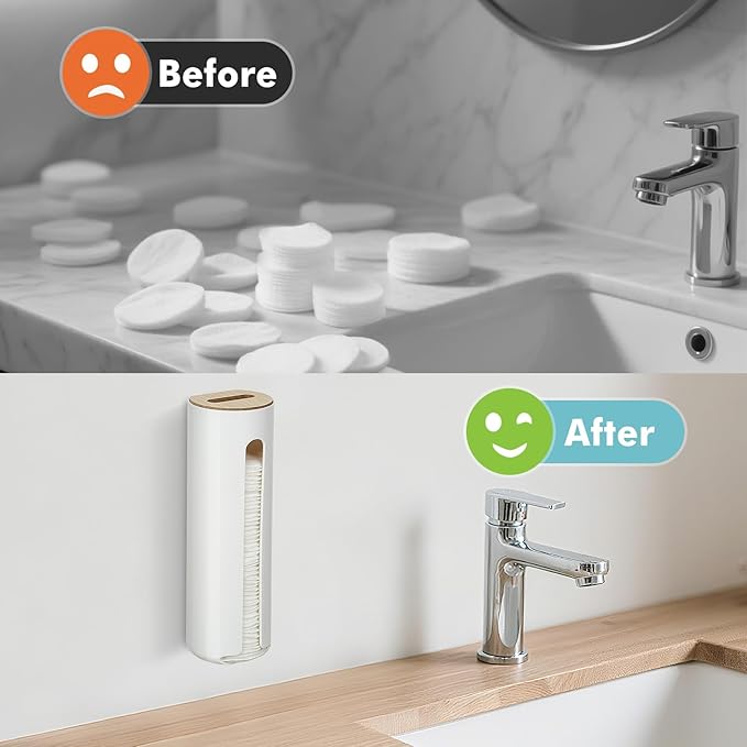 Cotton Pad Holder, Wall Mounted Cotton Rounds Holder Dispenser Face Pad Holder Makeup Organizers Containers for Bathroom